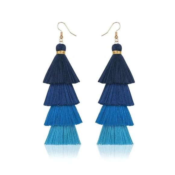Zara tassel Blue Silk Earrings - Picture 3 of 6